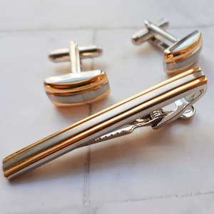Vintage Cufflinks Tie Bar, Minimalistic Cufflinks,  Gold and Silver Cufflinks, Suit Accessory, French Cuffs, Men&#39;s Jewelry, Men&#39;s Gift