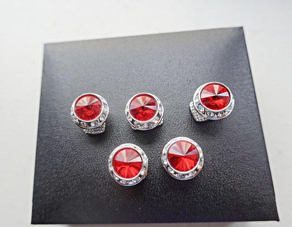 Crystal shirt studs Red Silver Finish, Clear Swarovski crystal