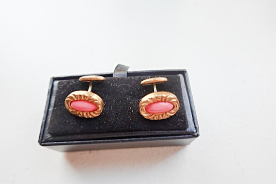 Antique Victorian Cufflinks, Pink Gold Filled Pin… - image 2