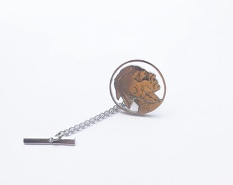 Vintage Buffalo Nickel Tie Tack Lapel Pin – Authentic US Coin – Handmade