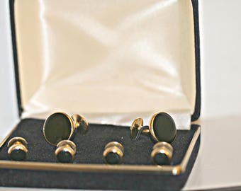 Vintage  Cufflinks and Studs, Black Onyx Cufflinks  Studs, Wedding Cufflinks, Vintage Groom Gift, Men's Wedding Tuxedo Cufflinks,