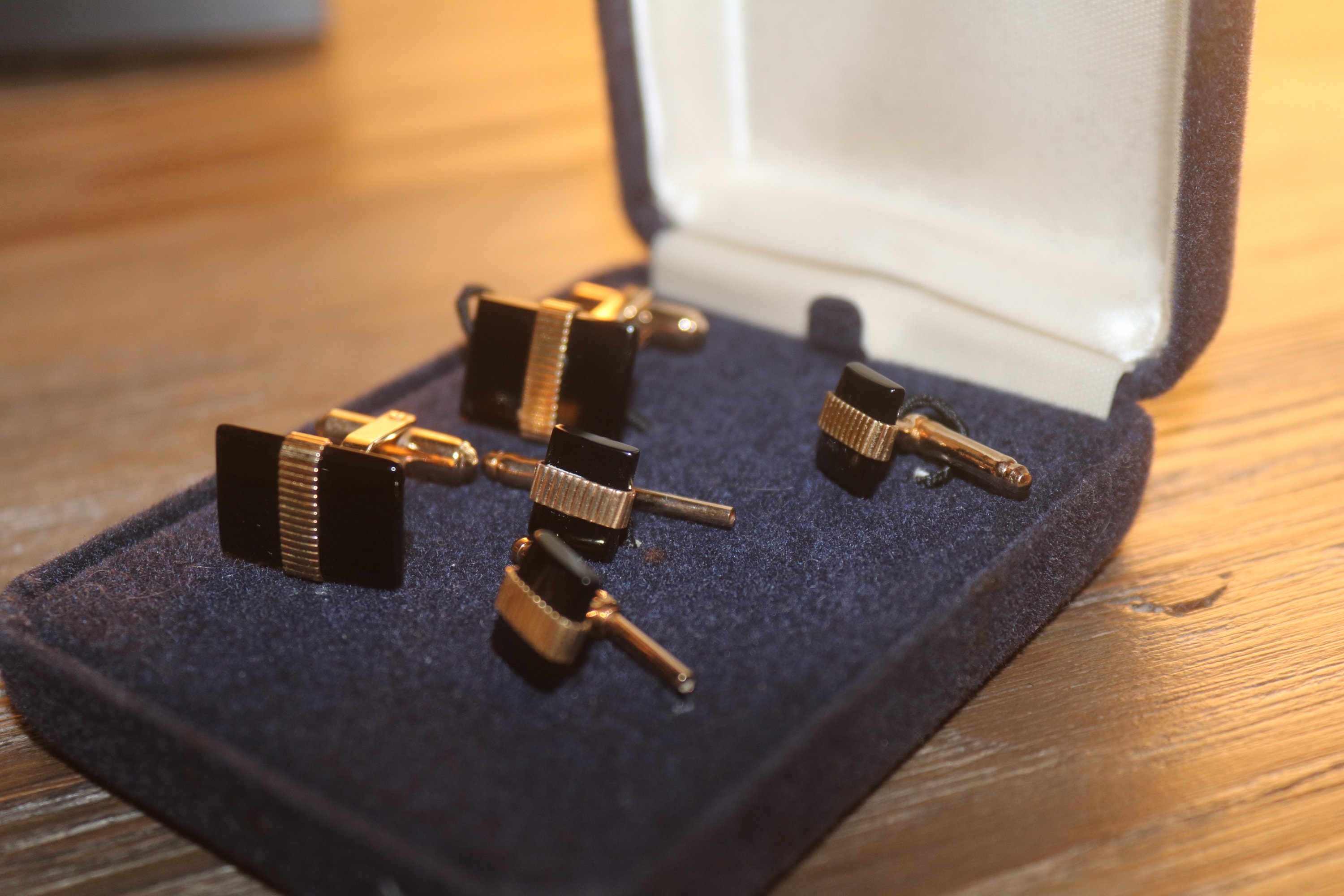 Vintage Black Tuxedo Cufflinks Studs Black Onyx Gold Filled Etsy