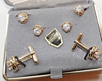 Cufflinks and Studs, CZ Crystal Tuxedo Cufflinks and Studs, Vintage Groom, Prom, Wedding, Vintage Men's Gift