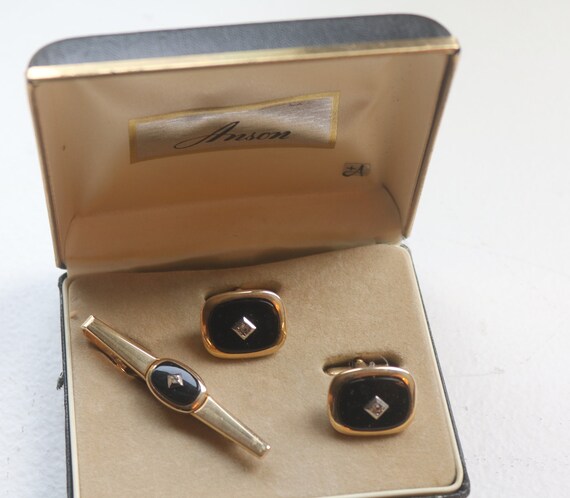 Vintage Cufflinks, Black Onyx Diamond Cufflinks, W
