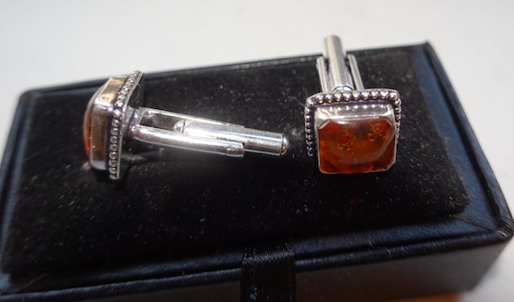 Amber and  Sterling Silver 925 Cufflinks - image 2