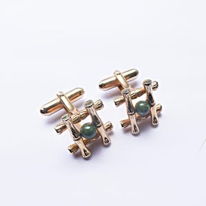 Green JADE Cufflinks, Genuine Jade CUFF LINK,  Bamboo Jade Cuff links,Men's Jewelry,  Shirt Accessory
