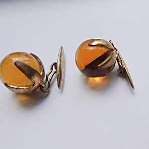 Art Deco Cufflinks, Amber Glass Orb Stone Cufflink Set, Vintage Cufflinks, Gift for Man, Unique Cufflinks, Shirt Accessory