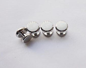 Tuxedo Shirt  Button Studs - Set of 4 - White Enamel Tuxedo Shirt Studs - Men's Jewelry - -Unisex Tuxedo Stud