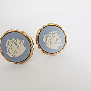 Sail Boat Cufflinks, Men&#39;s Gift, Boater Gift, Vintage Schooner Boat, Men&#39;s Gift, Blue Jasperware Boat Cufflinks made in England