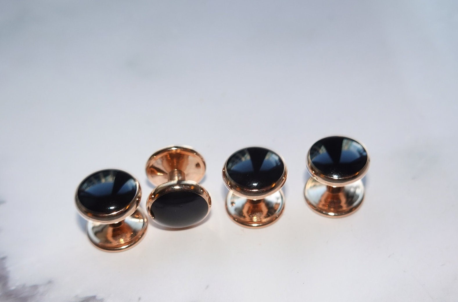 Vintage  Tuxedo Shirt Studs - Set of Four-  Black and Rose Gold  Tuxedo Shirt Studs - Men's Jewelry - Tuxedo Accessory-Groom Gift