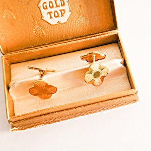 Shamrock Cufflinks 14k Gold Top Four Leaf Cufflinks, St. Patrick&#39;s Day Jewelry, Prom Jewelry, Irish Wedding Groom Gift, Singed Swank