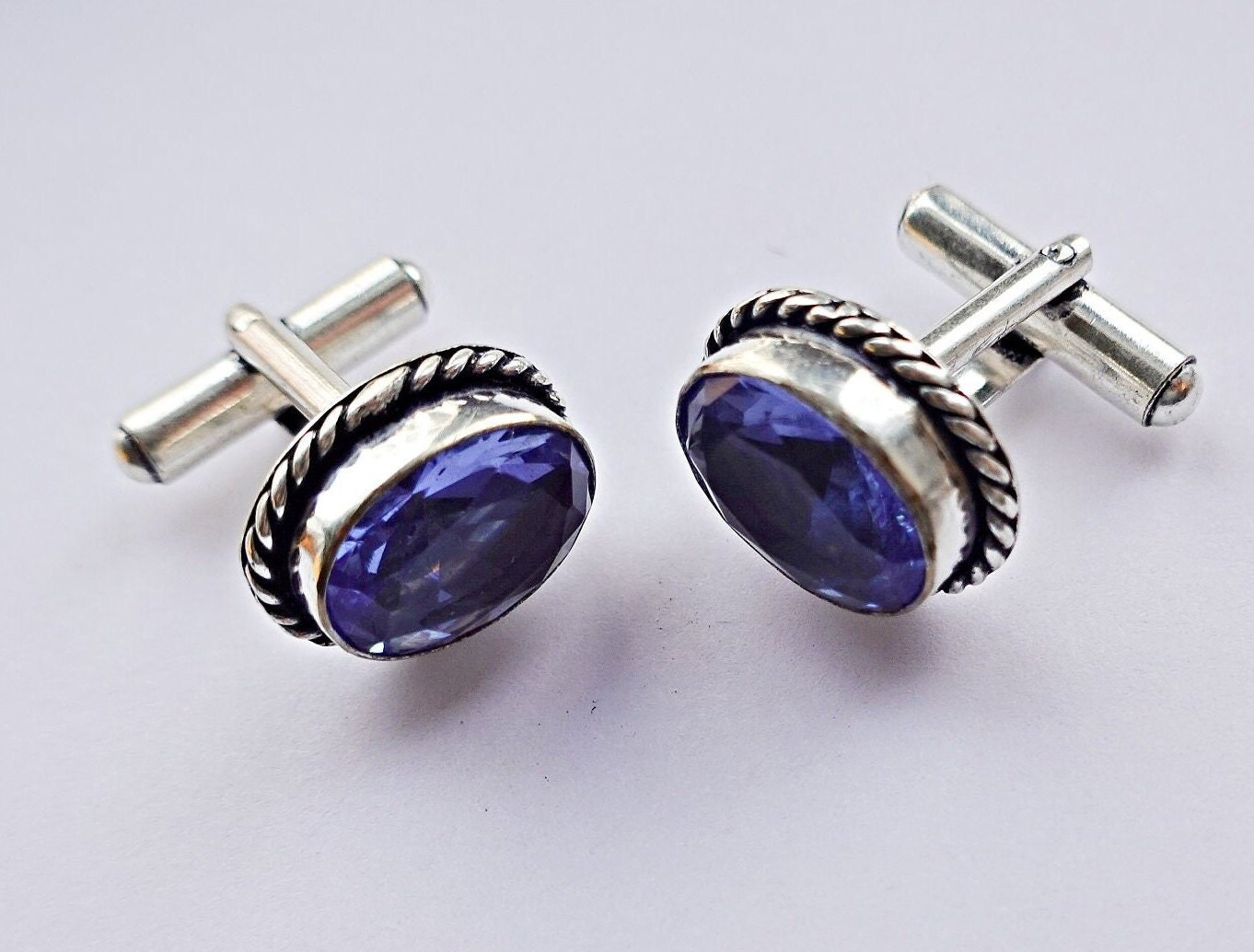Wedding Cufflinks 925 Sterling Silver Blue Sapphire Men's Cufflink Jewelry, Mens  Groom Birthday Gift  Something Blue, September Birthstone