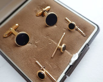 Vintage Tuxedo Cuff Links Shirt Studs, Black Onyx 14K Gold Filled  Cufflink Studs, Tuxedo Cuff Links Studs, Men's Gift,