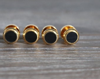 Vintage Black Tuxedo Shirt Studs, Studs, Black Onyx Tuxedo Studs, 4 Black studs Wedding Cufflinks, Vintage Groom Gift, Men's Wedding Gift