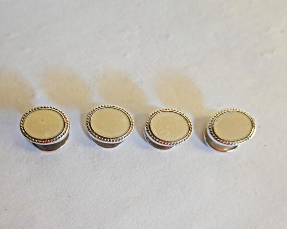 Tuxedo Shirt  Button Studs - Set of 4 - Off White Enamel Tuxedo Shirt Studs - Men's Jewelry - -Unisex Tuxedo Stud