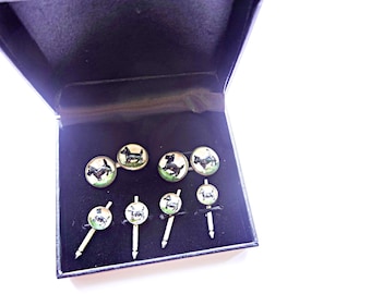 Dog Cufflinks Studs, Essex Glass Scottie Tux Set ,Dog Formal Jewelry,Veterinarian,Dog Owner, Graduation, Prom, Groom, Father's Day