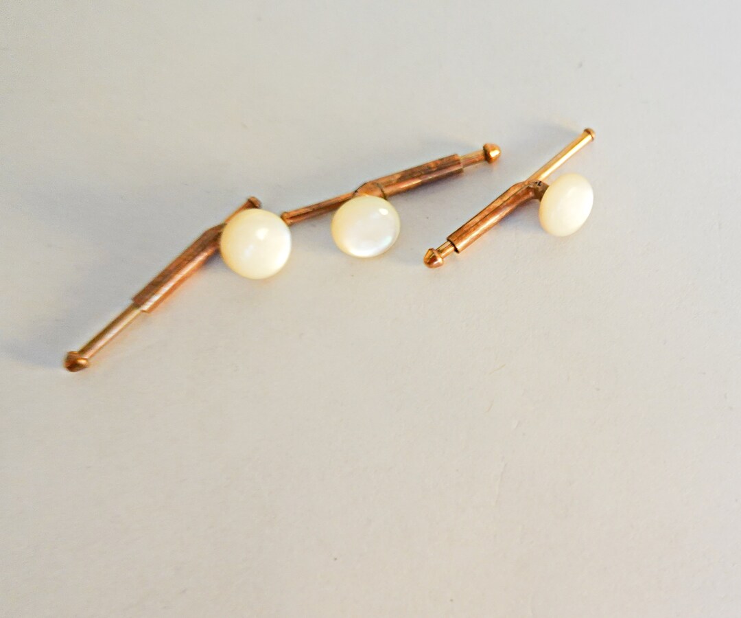 Art Deco Mother of Pearl Tuxedo Studs, Set of 3 Tuxedo Studs, Formal