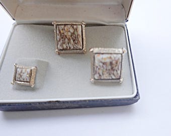 Gemelli vintage con fermacravatta, gemelli moderni astratti in smalto, moda vintage maschile, regalo per uomo, gemelli, gemelli unici