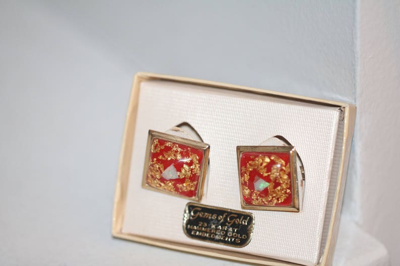 24 Kt Gold Red Cufflinks Vintage Menswear Mid Century Cufflinks Confetti Cuff links Vintage Cufflinks Men/'s gift Business,,