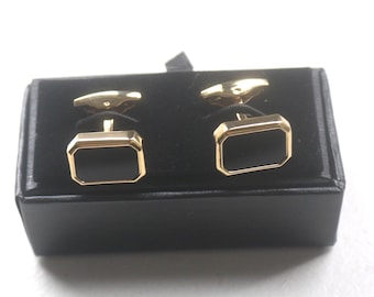 Black Gold Cufflinks, black onyx cuff links, groomsmen gift, minimalistic, suit accessory