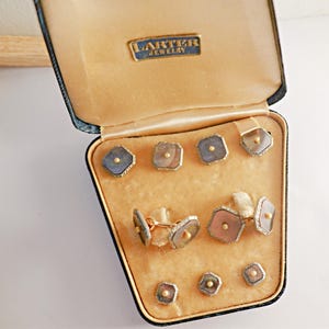 Wedding Cufflinks Studs, Platinum Clad 14k Rolled Gold Pearl Center Tuxedo Cufflinks Stud Buttons Set, Abalone Cufflinks Studs