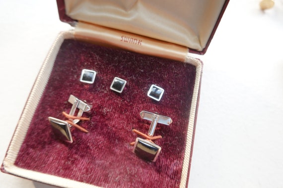 Vintage Cufflinks Studs, Black Onyx Cufflinks Stu… - image 2