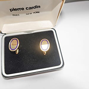 Pierre Cardin Cufflinks  - 80s Vintage - Blue Gold Cufflinks  - Cuff Links For Men- Vintage Designer Men&#39;s Jewelry, Minimalist Cufflinks