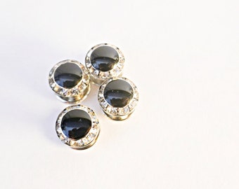 Tuxedo shirt Studs, Black Onyx and Crystal Shirt Studs, Tuxedo Accessory, Groom gift