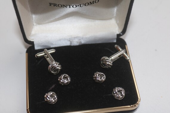 Crystal in Silver Loveknot Studs and Cufflinks Set Crystal in Silver Loveknot Studs and Cufflinks Set