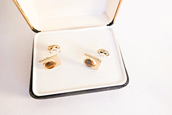 Pierre Cardin Logo Cufflinks- 80s Vintage - Tiger's Eye