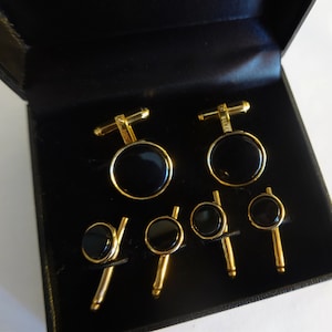 Vintage Tuxedo Cuff Links Shirt Studs, Black Onyx 14K Gold Filled  Cufflink Studs, Vintage  Men&#39;s Gift, Vintage GROOM, Tuxedo Accessories