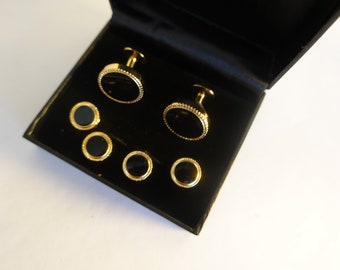 Vintage schwarze Smoking-Manschettenknöpfe Ohrstecker, schwarzer Onyx Gold gefüllte Manschettenknöpfe Ohrstecker, Hochzeits-Manschettenknöpfe, Vintage-Bräutigam-Geschenk, Herren-Hochzeitsgeschenk