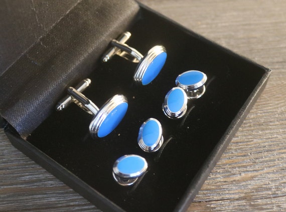 Vintage Tuxedo Cufflinks Shirt Studs - - Blue Tu