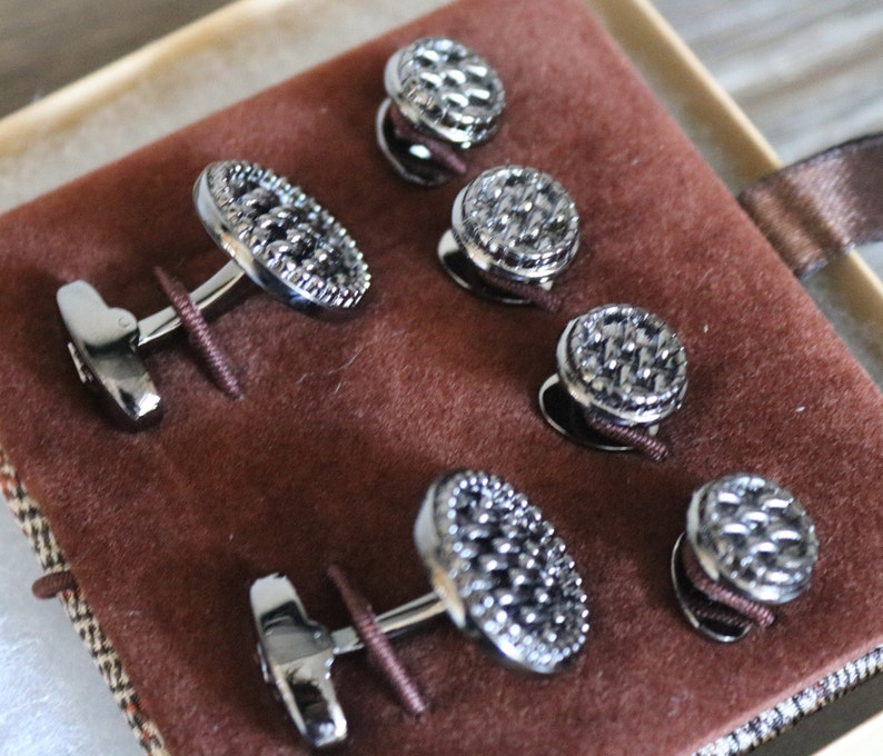 Vintage SILVER Tuxedo Cufflinks and Studs Silver Cufflinks Etsy