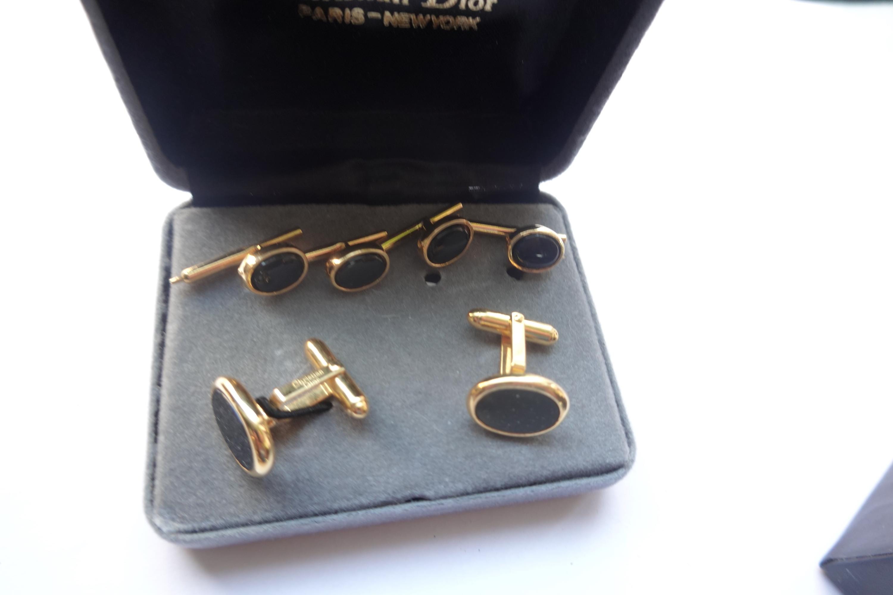 Christian Dior Cufflinks and Studs, Dior Gold and Black Onyx