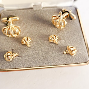 Vintage Tuxedo  Cufflinks and 4 tuxedo studs, WEDDING Crown Cufflinks Set, Men Groom Wedding Formal French Cuff Links