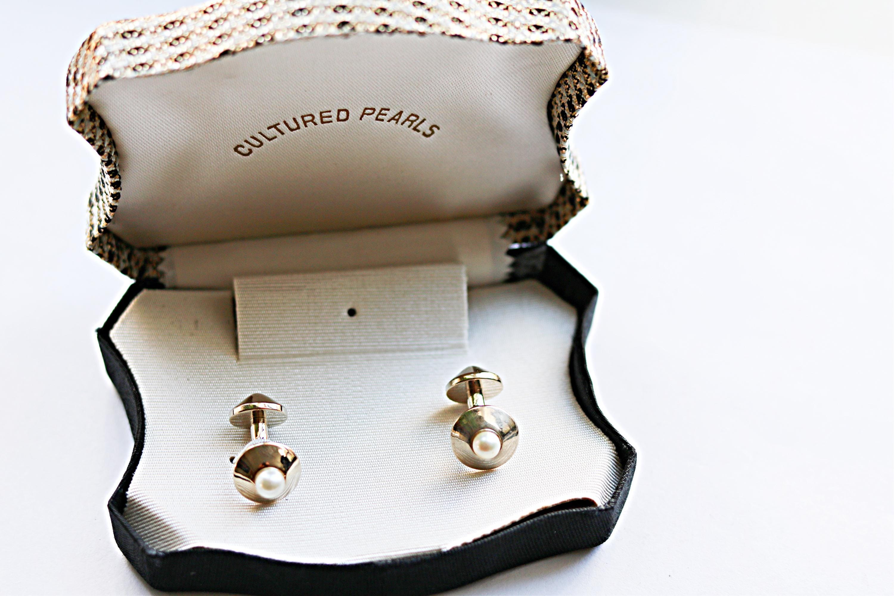 Boutons De Manchette Vintage En Perles Argentées - Style Rétro, Occasion