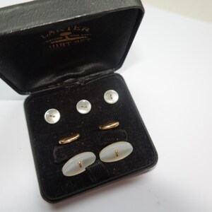 14Kt Gold Cufflinks and Studs, Pearl Cufflinks Studs, Groom Gift, Tuxedo Accessories, Art Deco Cufflinks Studs