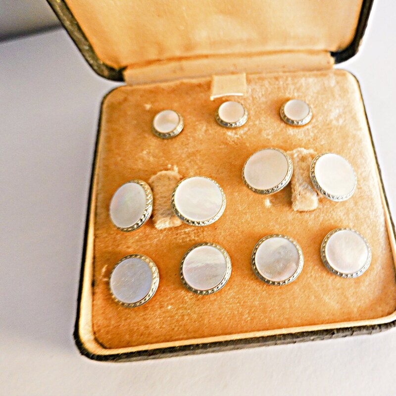 Étui à Boutons De Manchette Et Clip Cravate Vintage Or - Calendrier De Janvier, Avec Boîte