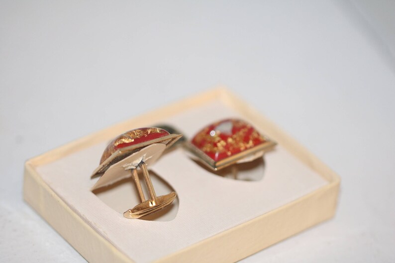 24 Kt Gold Red Cufflinks Vintage Menswear Mid Century Cufflinks Confetti Cuff links Vintage Cufflinks Men/'s gift Business,,