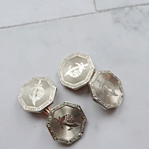 Antique Shriner Cufflinks—14k White Gold Overlay Fraternity Cufflinks, Collectible Fraternity Jewelry