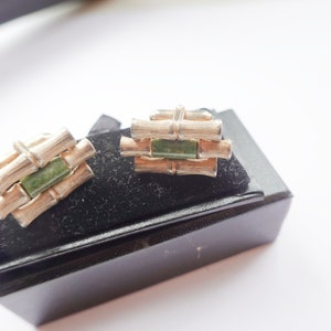 Green JADE Cufflinks, Genuine Jade CUFF LINK,  Bamboo Jade Cuff links,Men's Jewelry,  Shirt Accessory