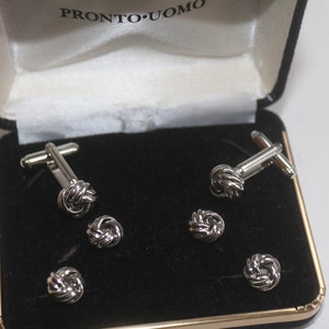 Vintage Tuxedo Cuff Links Shirt Studs Set, Silver Love Knot Cufflinks Studs, Nautical Knot Cuff Link Studs, Men GROOM Gift