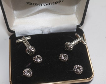 Vintage Tuxedo Cuff Links Shirt Studs Set, Silver Love Knot Cufflinks Studs, Nautical Knot Cuff Link Studs, Men GROOM Gift