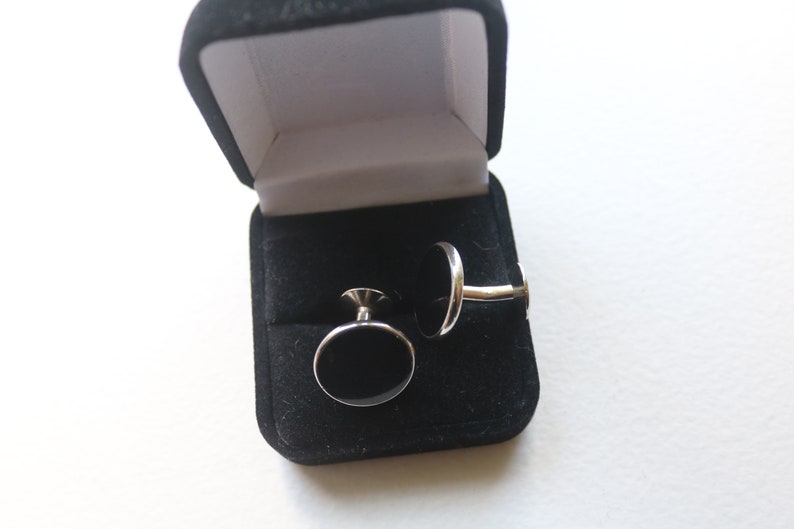 Wedding Prom accessory Vintage Onyx CuffLinks Vintage Black Silver Cufflinks Men/'s Jewelry Gift Box