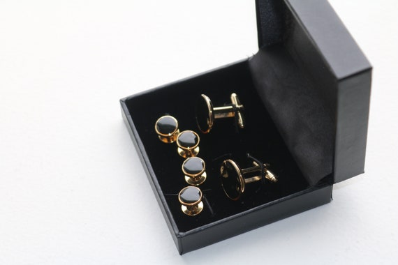 Vintage Tuxedo Cufflinks and 4 Studs, Black Onyx C