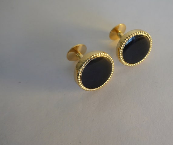 Black Gold Cufflinks, black onyx cuff links, groo… - image 1