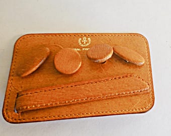 Vintage Cufflinks, Vintage Leather Cufflinks Tie Bar in Leather Storage Holder,  Leather Cufflinks,  Vintage Menswear, Third Anniversary