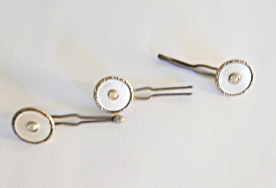 Vintage Tuxedo Shirt Studs set of Four Sterling Silver Tuxedo Shirt
