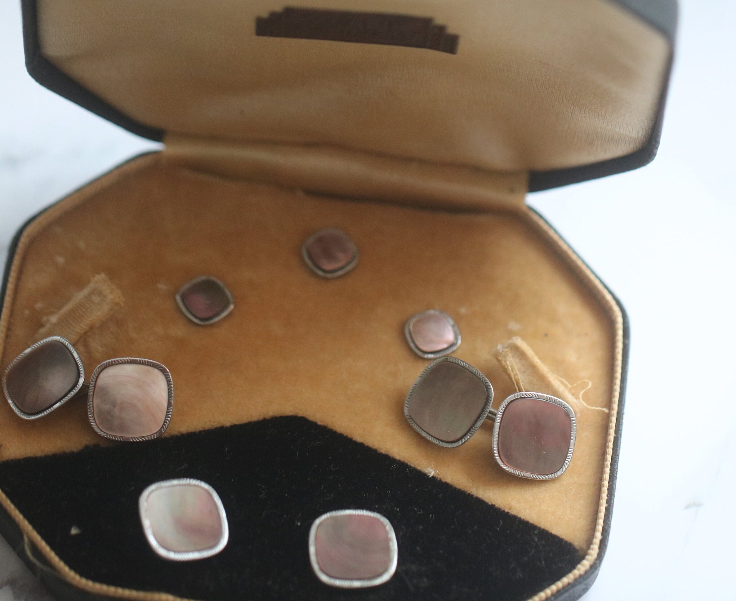 Vintage Square Mother of Pearl Cuff Links and Tuxedo Studs